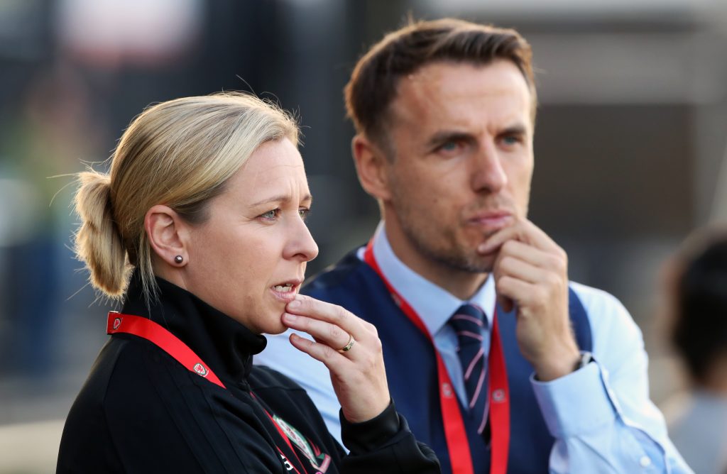 Wales manager Jayne Ludlow and England manager Phil Neville.