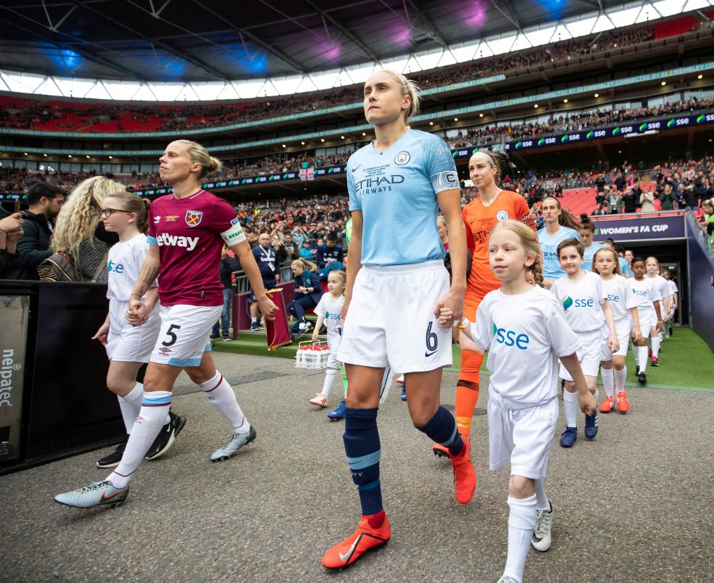 Last season's finalists walk out at Wembley Stadium