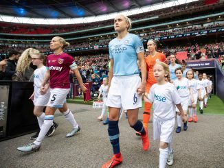 Last season's finalists walk out at Wembley Stadium
