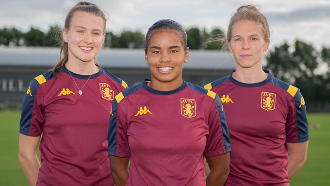 Aston Villa's three new signings, Shania Hayles, Natalie Haigh and Charlotte Greengrass