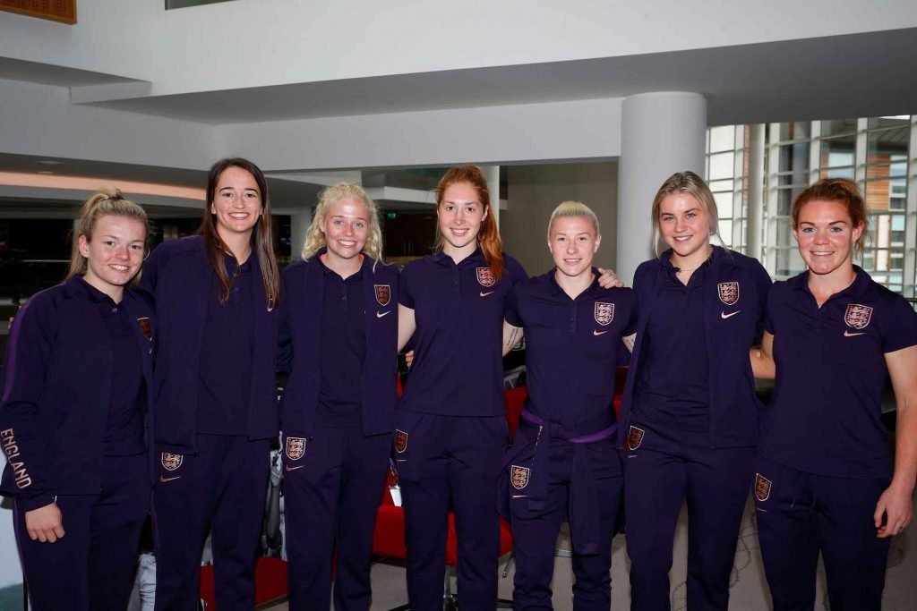 Lauren Hemp, Anna Patten, Grace Fisk, Sandy McIver, Bethany England, Alessia Russo and Aoife Mannion