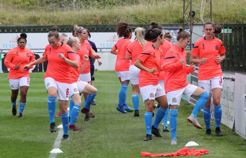 Blackburn Rovers Ladies warm up.