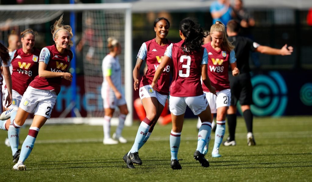Melissa Johnson of Aston Villa Women celebrates her third goal.