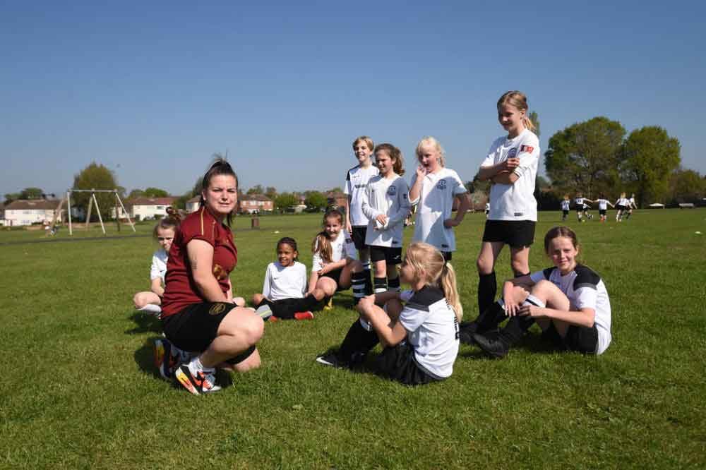 Coaching girls before an FA WSL match