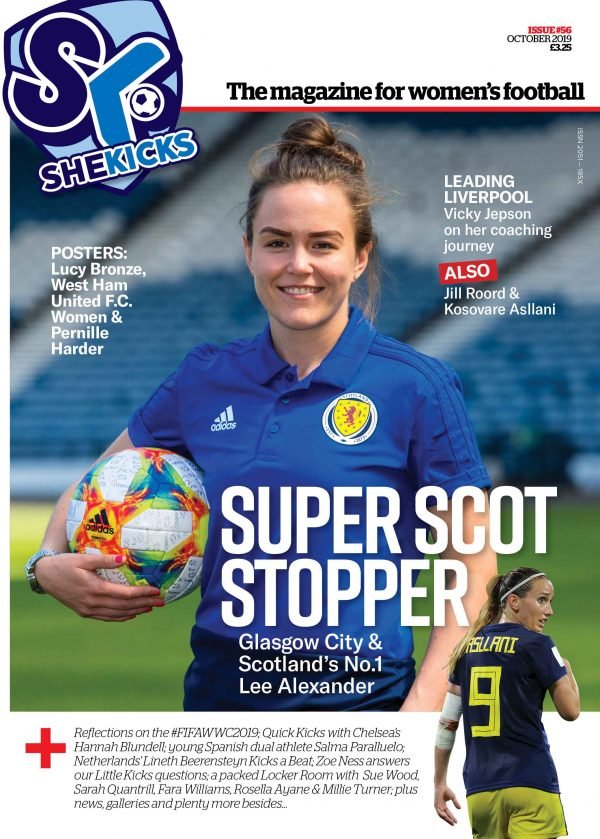 She Kicks Magazine Issue 56 cover featuring Scotland's No. 1 Lee Alexander