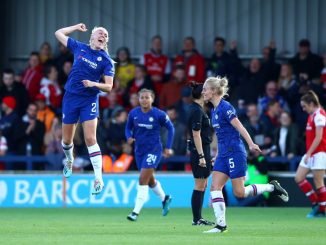 Maria Thorisdottir of Chelsea celebrates scoring winner against Arsenal