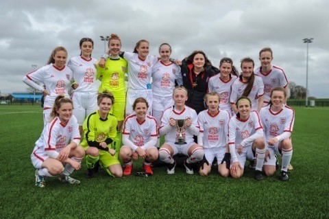 England U-15 schoolgirls with John Read Trophy with J