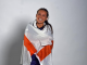Chloe Fisher draped in England flag