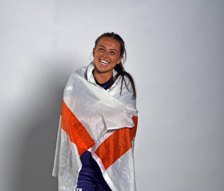 Chloe Fisher draped in England flag