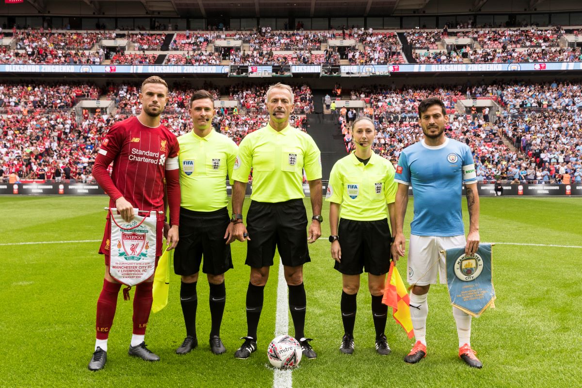 Sian Massey=Ellis officiating at Wembley