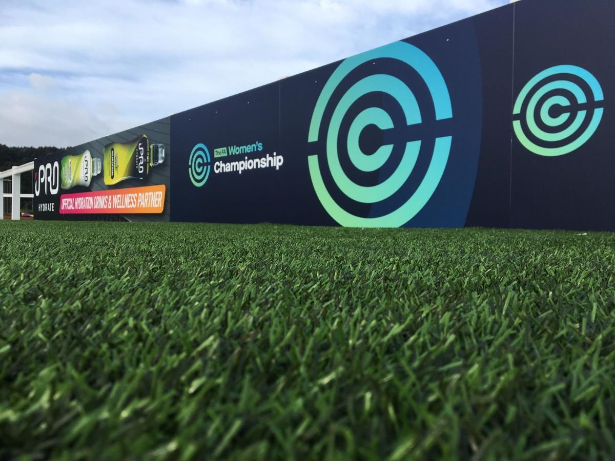 FA Women's Championship advertising board at Maiden Castle