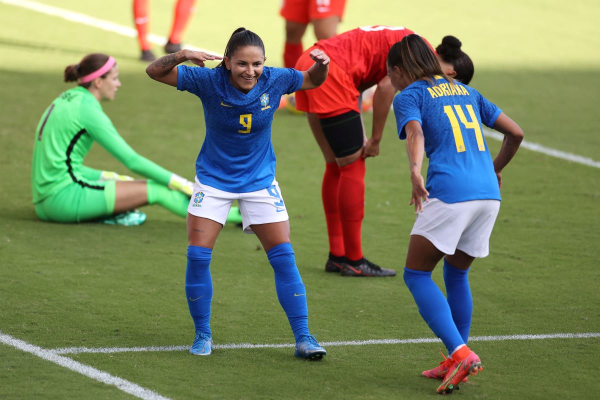 Brazil forward Debinha celebrates 