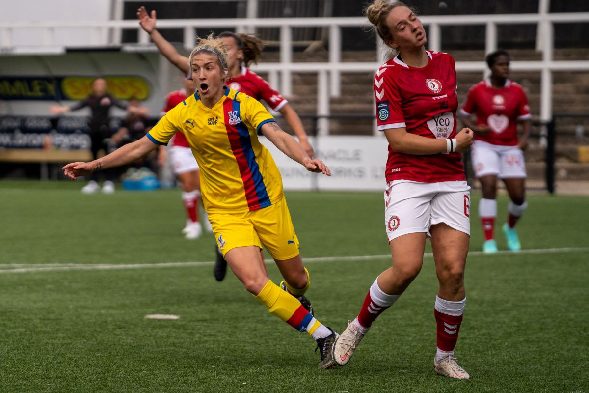 Kirsty Barton celebrates putting Crystal Palace 3-1 up.