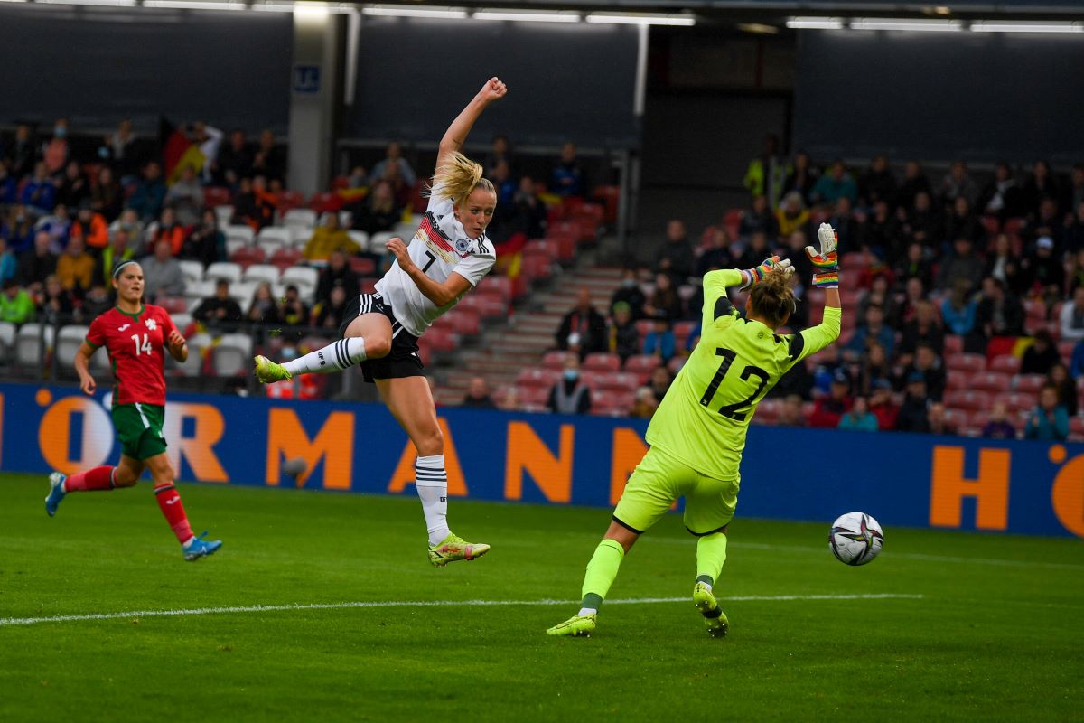 Germany's Lea Schuller scores against Bulgaria