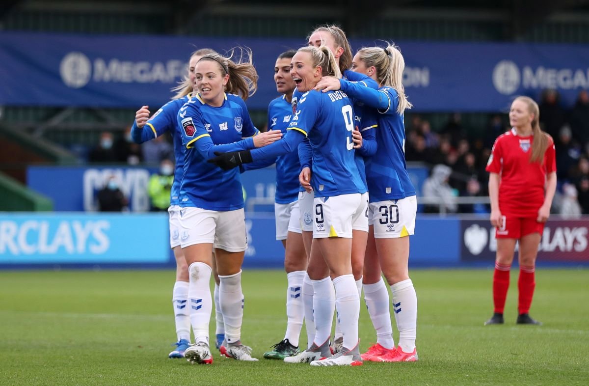 Toni Duggan celebrates her goal for Everton