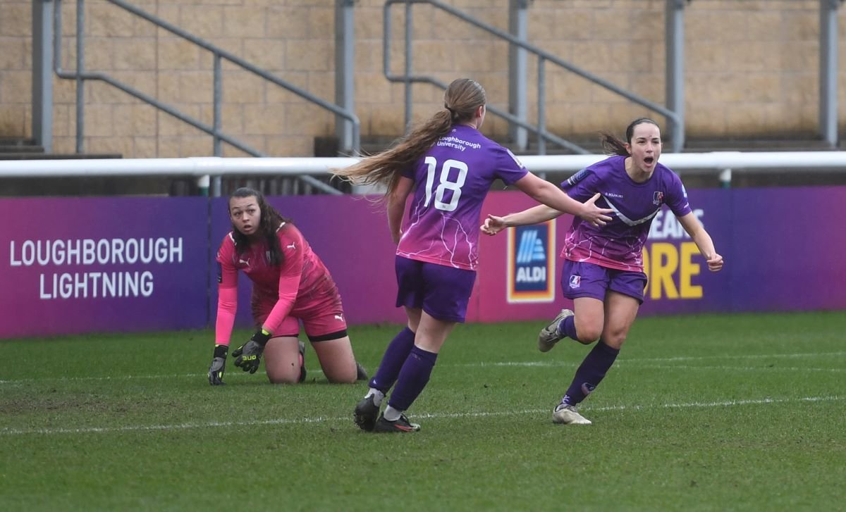 Loughborough Lightning celebrate a goal against West Brom