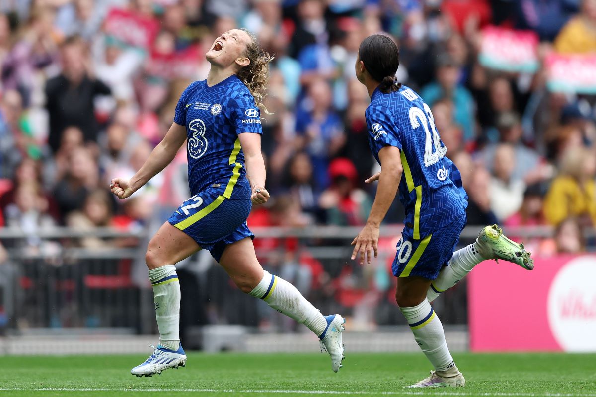 Erin Cuthbert celebrates giving Chelsea the lead in the Cup Final