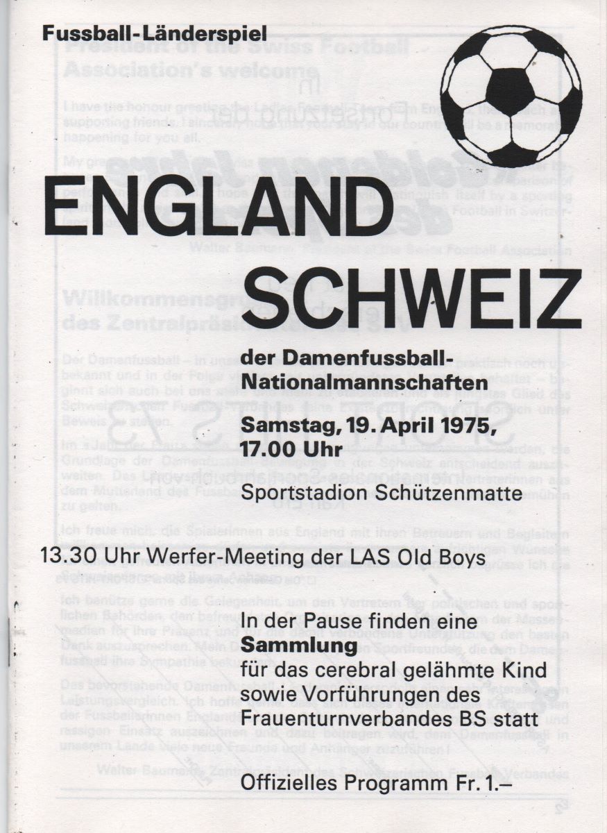 England v Switerland programme 1