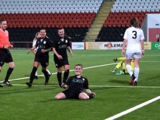 Hannah Markley celebrating for FC Edinburgh.