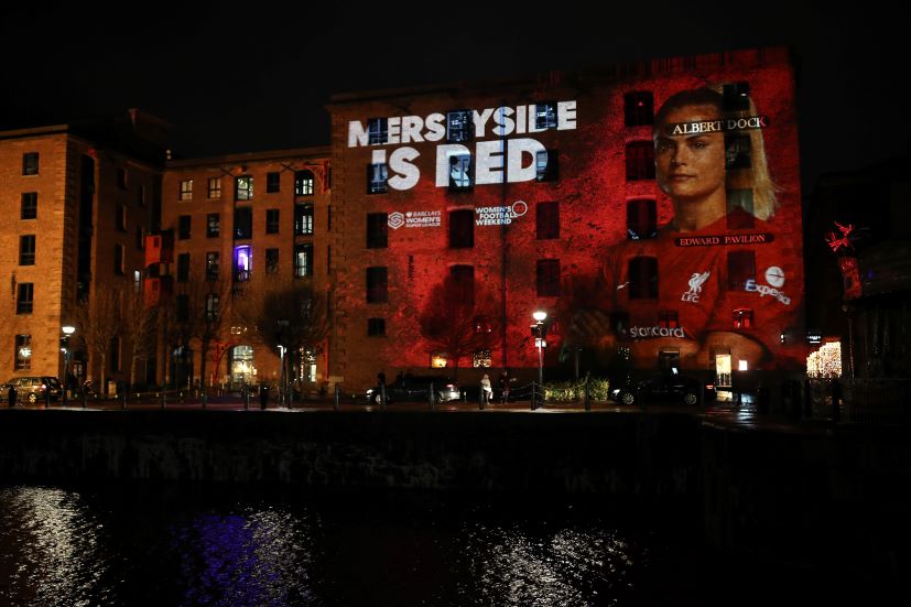 Giant player building projections in London and Merseyside get fans excited for Women’s Football Weekend