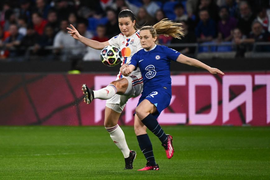 Partido de cuartos de final de la Liga de Campeones Femenina de la UEFA entre el Olympique Lyonnais (OL) y el Chelsea FC en el estadio Groupama en Decines-Charpieu, centro-este de Francia, el 22 de marzo de 2023.