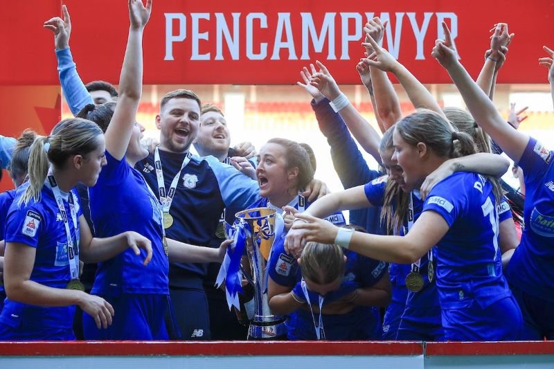 Rhianne Oakley of Cardiff City Women FC celebrates scoring the