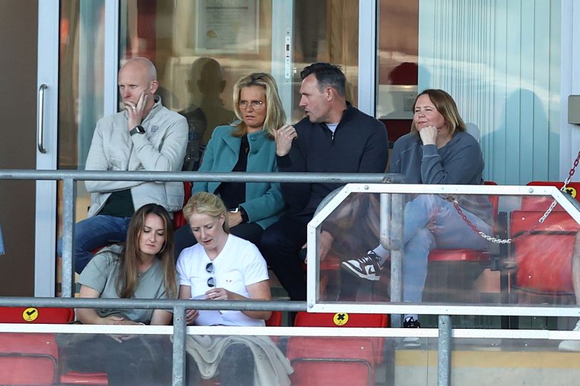 Arjan Veurink, Assistant Coach of England, Sarina Wiegman, Head Coach of England, and Darren Ward, Goalkeeping Coach of England