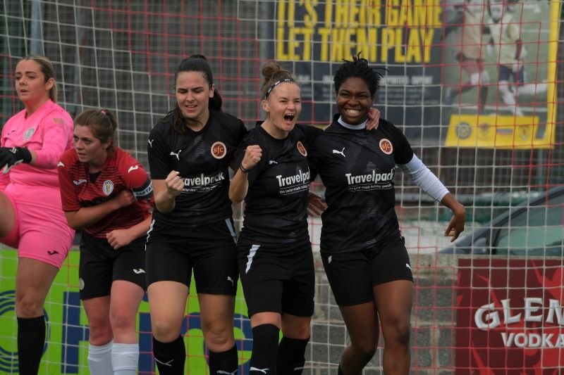 Helen Templeton celebrating an equaliser for Stenhousemuir to send their cup tie into extra time.