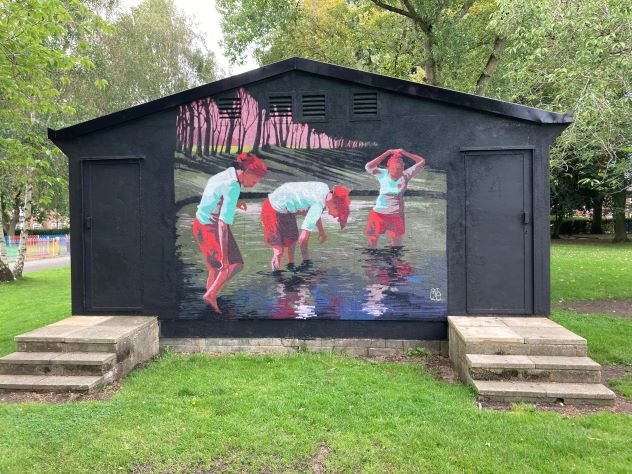 Manchester Corinthians mural. 'Washing in the duck pond', by Gavin Renshaw