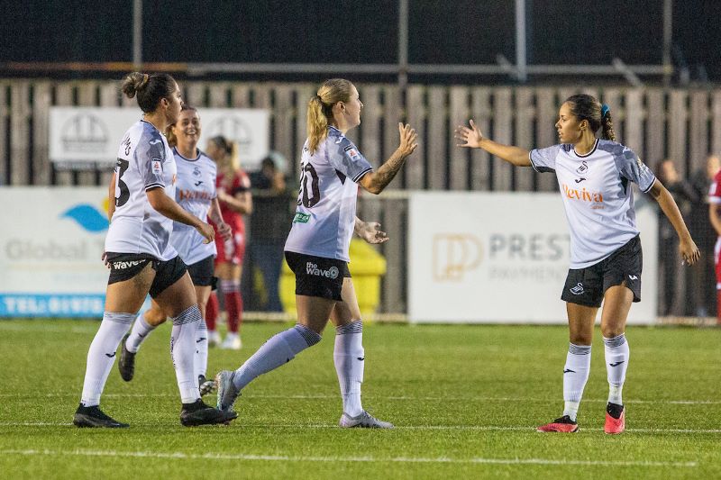 Rhianne Oakley of Cardiff City Women FC celebrates scoring the