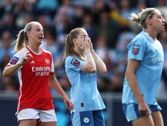 Manchester City v Arsenal FC - Barclays Women´s Super League MANCHESTER, ENGLAND - MAY 05: Jess Park of Manchester City reacts after a missed chance during the Barclays Women´s Super League match between Manchester City and Arsenal FC at Joie Stadium on May 05, 2024 in Manchester, England. (Photo by Naomi Baker/Getty Images)