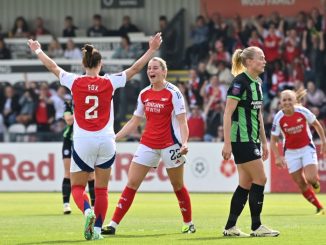 Barclays Women's Super League match between Arsenal and Brighton and Hove Albion at Meadow Park, in Borehamwood, on May 18, 2024.