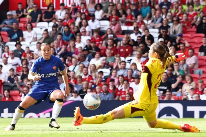 Barclays Women's Super League match between Manchester United and Chelsea at Old Trafford in Manchester, north west England, on May 18, 2024.