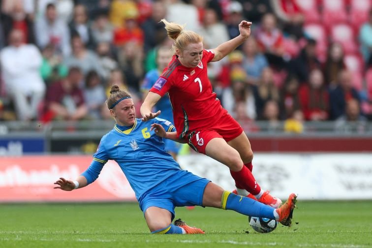 UEFA Women's Euro 2025 League B Group 4 qualifying between Wales and Ukraine at Parc Y Scarlets stadium in Llanelli, Wales, on May 31, 2024.