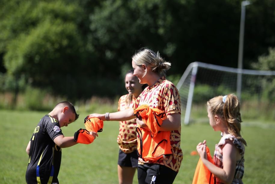 Children at Penpych Community Primary School during a training session with Gwalia United captain, Cori Williams-Mills