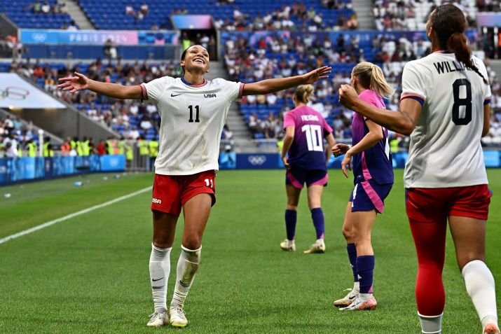 women's semi-final football match between USA and Germany during the Paris 2024 Olympic Games at the Lyon Stadium in Lyon on August 6, 2024. 