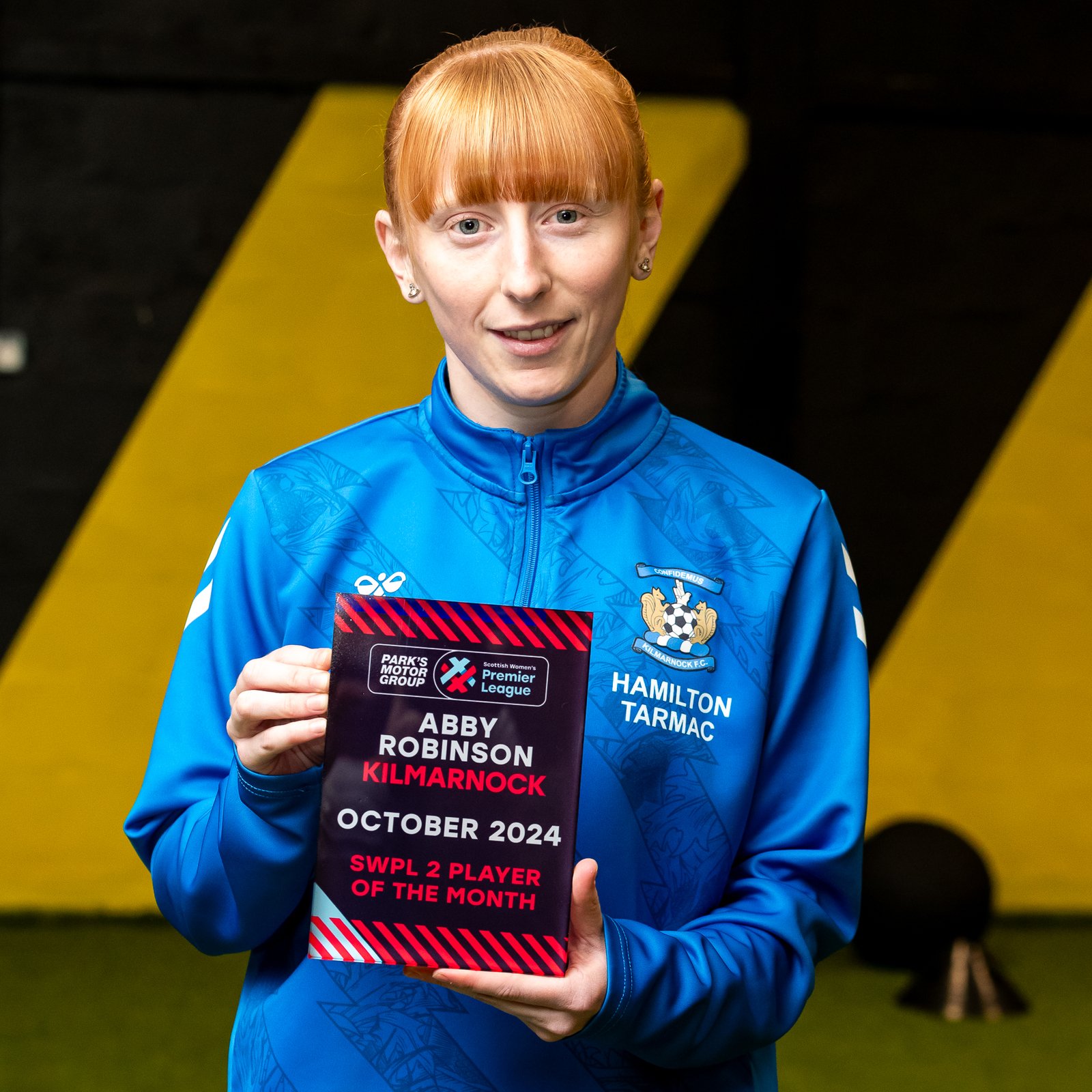 Abby Robinson of Kilmarnock accepts the Parks Motor Group SWPL 2 Player of the Month Award for September 2024. Rugby Park, Kilmarnock,