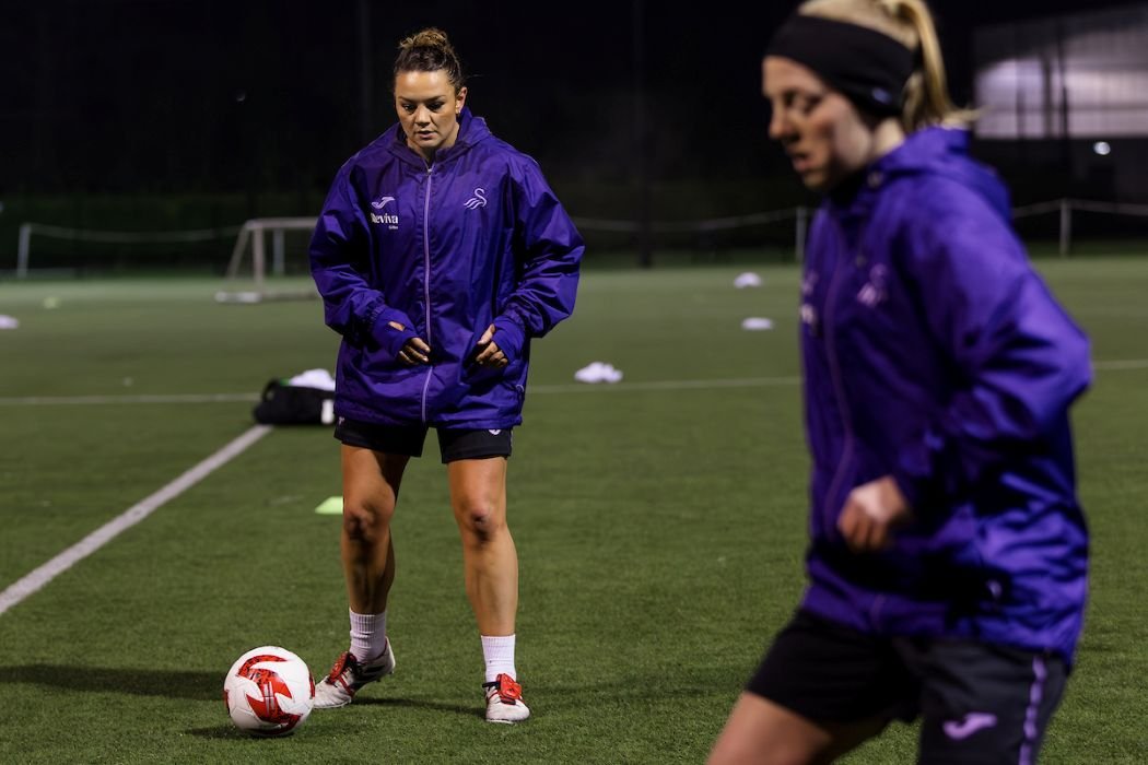 Swansea City training for the Adran Trophy final