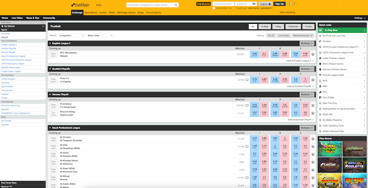 A screenshot of one of the Top Betting Sites in the UK, BetFair.
