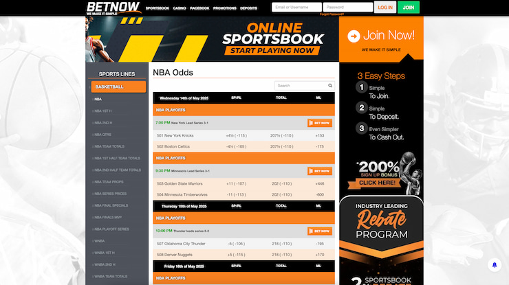 BetNow's sportsbook offering