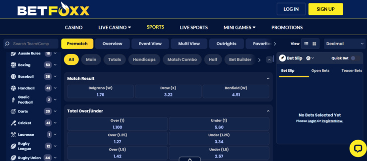 Screenshot of Betfoxx betting site UK football odds 
