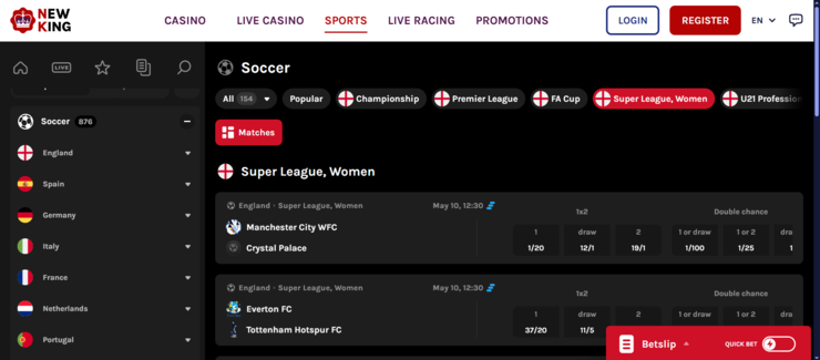 A screenshot of the New King UK betting sites main page