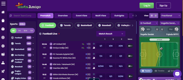 A screenshot of the Slots Amigo UK betting site