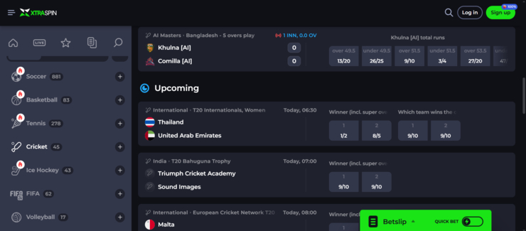 A screenshot of XtraSpin UK betting site