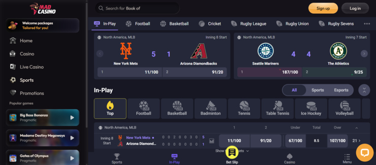 A screenshot of madCasino, one of the best betting sites UK bettors can wager on