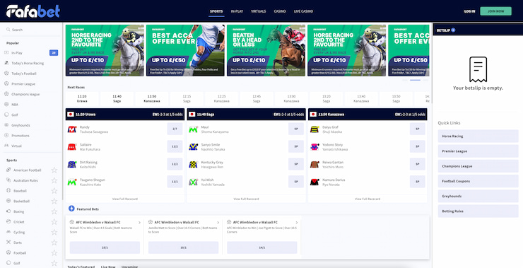 A screenshot of the horse racing markets on UK betting site: Fafabet