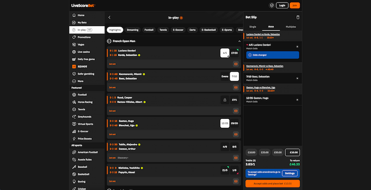 A preview of the in-play betting options available at UK sportsbook: Livescore Bet
