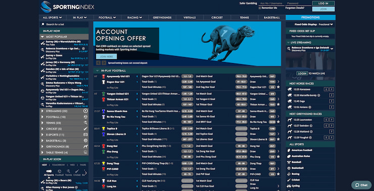 A screenshot of Sporting Index, one of the best new UK bookmakers