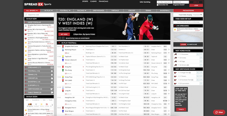 SpreadEx displaying their wide range of betting markets