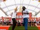 Sarina Wiegman dances with Burna Boy during England Euro 2025 trophy parade